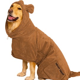 SOGGYDOGGY® UK: Luxury Dog Drying Coat, Super Absorbent Microfibre Dog Drying Robe With Hood, Fast Dry In Minutes, Thick & Soft Robe - Bath, Groom & Travel, Covers Ears, All-Season Dressing Gown (M)