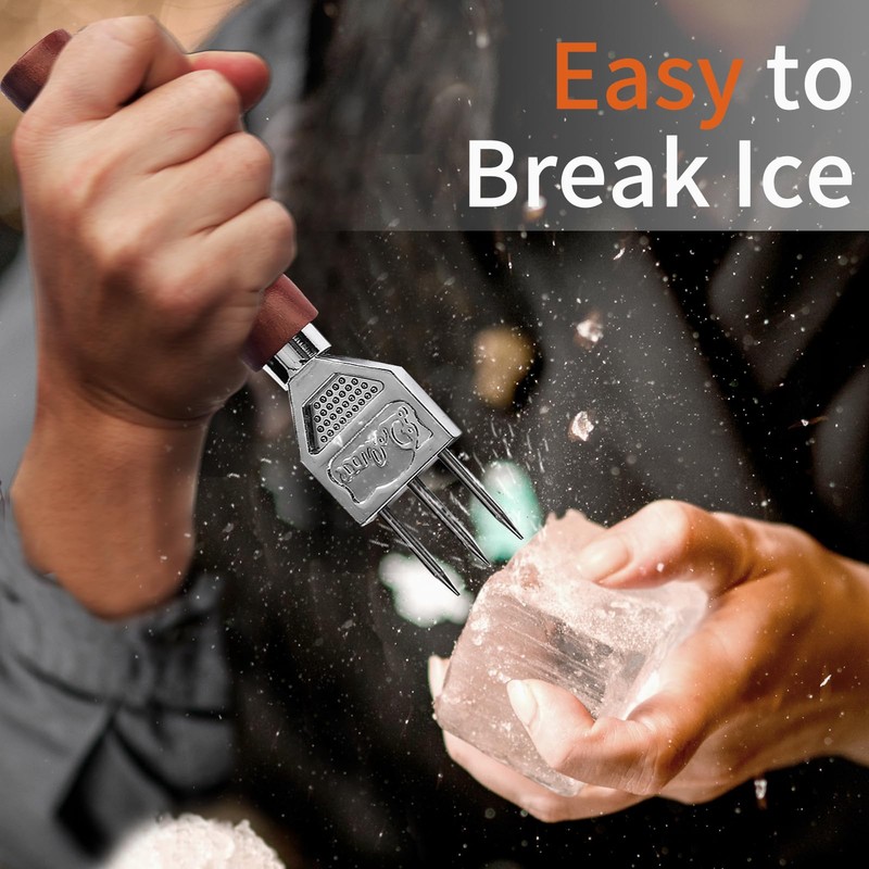 Ice Pick Stainless Steel Ice Crusher with Wooden Handle Ice