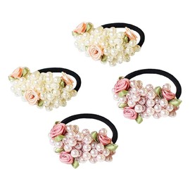 Ruihfas 4Pcs Korean Fashion Headbands Women Girls Hair Accessories Flower Hair Ties Ropes Pearl Hair Band Scrunchies