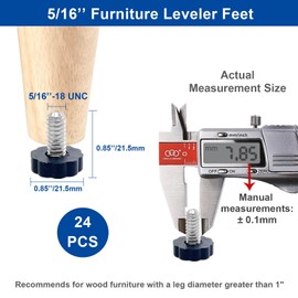 WAFJAMF 24 PCS 5/16‘’ UNC Thread Adjustable Furniture Levelers Screw in Threaded, Adjustable Levelers Feet Screw On Furniture Glide Leveling for Table, Chair, Furniture Legs (5/16‘’-18UNC Thread)