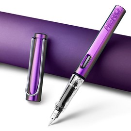 YONCOUX Fountain Pen with Ink Refill Converter in Elegant Acrylic Box, Smooth Writing, Pretty Gifts for Men Women - Extra Fine (0.38) - Purple