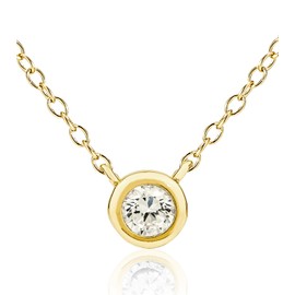 Small Diamond Pendant Necklace for Women, Simple Solitaire Choker, Tarnish Free, 16 inch - 19 inch (Gold)