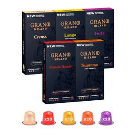 Grano Milano Variety Pack - 100 Aluminium Coffee Pods Compatible with Nespresso Original line - Medium & Dark Roast Coffee Capsules Made in Italy