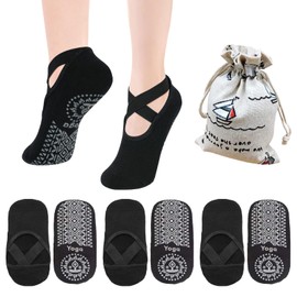 Roinaid Yoga Socks 3 Pairs Pilates Socks, Black Non-Slip Socks Women, Grey Pilates Socks, Non-Slip Socks Women's Yoga Socks Non-Slip for Yoga, Pilates, Barre, Ballet, Dance (EU 35-40), black