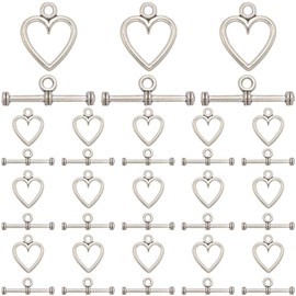 SOFPLATE 1 Box 120 Sets Heart Toggle Clasp Silver Toggle Bracelet Clasps Bulk Tibetan Style Alloy T-bar Closure Jewelry Clasp Connectors for Jewelry Making Pendants Bracelet Necklace Earring DIY Craft