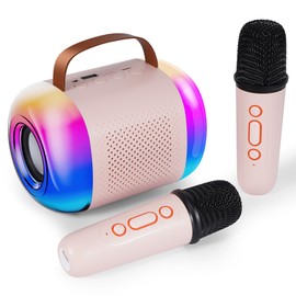 Karaoke Machine for Kids with 2 Microphones, LAMA Portable Kids Karaoke Machines for Girls Boys with LED Light and Voice Changing Effects, Toys Gifts for Kids, 3-18 Years Old (2 Mic) (Pink)