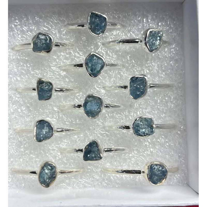 Natural Creations sterling silver stackable ring Size 7 Aquamarine Raw