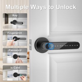 IKOED Fingerprint Door Lock,Smart Door knob,biometric Door Lock,with passcode keypad Fobs keyless Entry Door Handle，for Bedroom Home Hotel Office Apartment (Black)