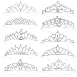 10pcs Crowns Headbands, Silver Zinc Alloy Princess Bulk Crown Sparkling Rhinestone Hair Accessories for Women Birthday Wedding Prom