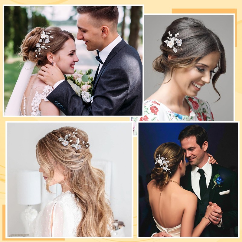 MELLIEX 5 Stück Hochzeit Haarnadeln, Blumen Perlen Braut Haarschmuck Silber