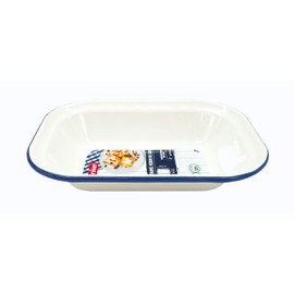 Zenker Enamel Medium Oblong Pie Dish, Vintage Design, Suitable for Oven & Stove, Dishwasher Safe, Oven Tray, Pie Tin, Dimensions: 22x16.5x5cm, Colour: White, Blue