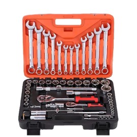 OEM Support 61-Piece Multi-Functional Car Repair Tool Set Ratchet Wrench 1/4 Inch Drive Socket Chrome Vanadium Steel Extension Rod Householdnumber of pieces: 61pcs, type: Hand Tool Kits, color: Orange&Black