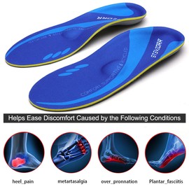 Low arch of the foot, elastic comfort insole, sports foam, compression, shock absorption, anti-fatigue insert, insole, suitable for pain in flat heels (size: EU 38–39.25 cm, blue)