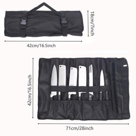 EHRBGK Borsa per coltelli da cucina, 27 scomparti, borsa arrotolabile, tasche multifunzionali con manico, coltello, coltello da cucina, campeggio, escursionismo, Nero, Modernità