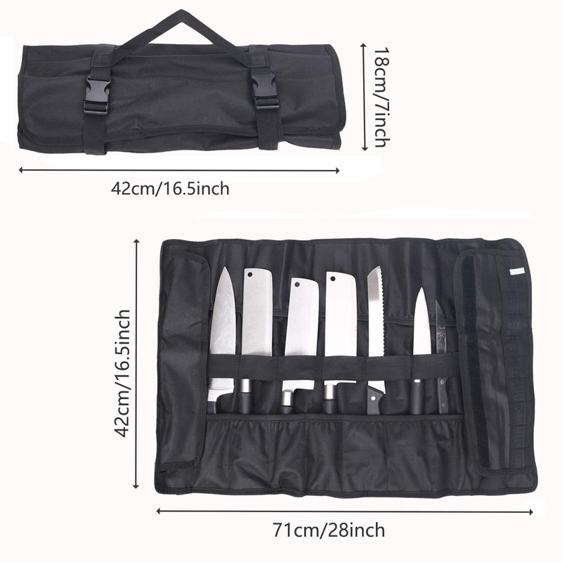 EHRBGK Borsa per coltelli da cucina, 27 scomparti, borsa arrotolabile,