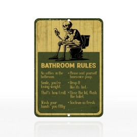 Funny Skull Bathroom Rules Metal Tin Sign Wall Decor Vintage Bathroom Quote Sign