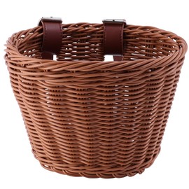 Wicker Bike Basket - Bicycle Front Basket - Farmhouse Style Rustic Basket with PU Leather Straps - Universal Basket for Bikes, , Stationary Bike, Ebike, Road Bike