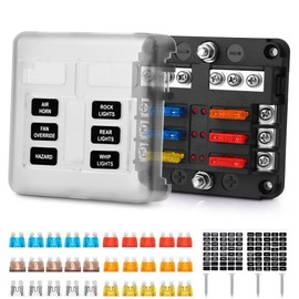 MICTUNING 6 Compartment Fuse Holder, Motorhome Boat Fuse Box 100 A with 30 Fuses and LED Label