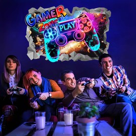 Runtoo 3D Game Wall Stickers Gamer Controller Wall Decals Teenagers Video Gaming Wall Decor for Boys Room Kids Bedroom Playroom