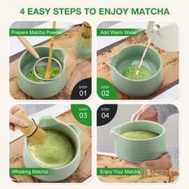 Neulriscn Matcha Set, 8 Pcs Matcha Tea Set with Ceramic Matcha Bowl and Whisk, Bamboo Scoop, Strainer, Tea Towel, Whisk Holder, Matcha Kit for Ceremony, Gift for Beginners and Enthusiasts (Green)