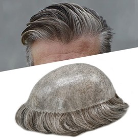 Healthlif Toupee For Men Human Hair Replcement System For Mens Toupee Hair Piece PU Skin Men's Toupee European Human Hair Units For Men Hairpieces 8X10#260#2 Darkest Brown+60% Grey