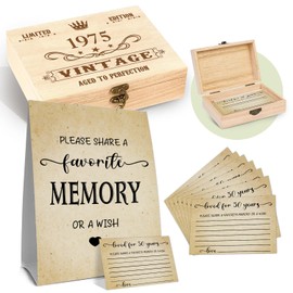 50th Birthday Party Share a Memory Set, 1975 Birthday Gifts for Women Men, 1975 Wooden Share A Memory Box with Memory Sign and 30 Pcs Memory Cards, 1975 Birthday Gifts, 50th Birthday Party Decorations