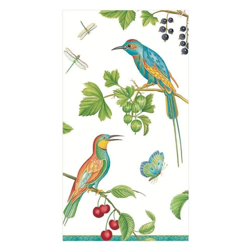 Caspari Jeweled Birds Paper Guest Towel Napkins in Ivory, 15