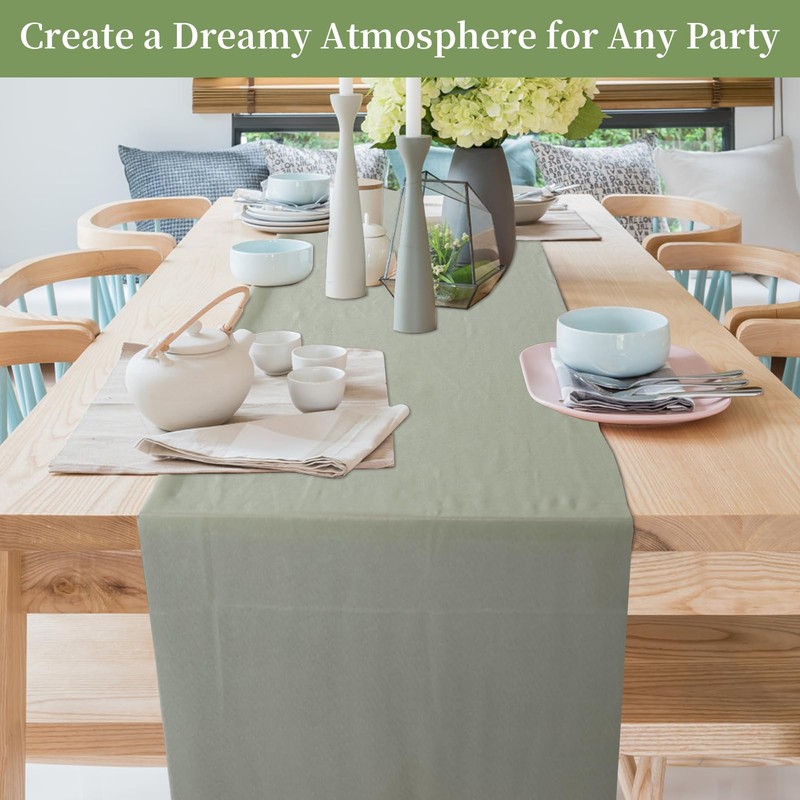 Sage Green Fabric Chiffon Table Runner, Kitchen Table Decoration Indoor