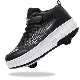 Yogeeft Roller Skate Shoes for Beginners, Upgraded Kids Double Wheel Shoes Retractable Skateboarding Shoes for Gifts Size 3 Little Kid Black