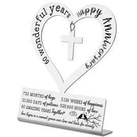 Regalos de cruz de 60 aniversario de boda, para padres, 60 años de matrimonio, corazón de pie, recuerdo para pareja, mamá, marido, esposa, abuelos, 60 años de feliz aniversario, carteles de decoración