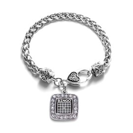 Inspired Silver - Bingo - Silver Braided Bracelet for Women - Square Charm Bracelet Jewelry Gift with Cubic Zirconia - Women's Charm Bracelet with Lobster Claw Clasp