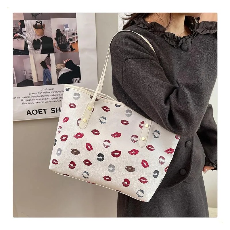 Bolso De Mano De Gran Capacidad Con Estampado De Labios