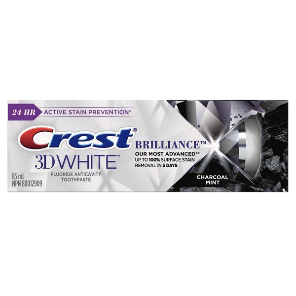 Crest 3D White Fluoride Toothpaste, Whitening Brilliance Charcoal, 85 mL