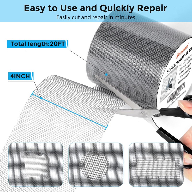 Secopad Grey Window Screen Repair Tape, 3IN X 20FT (240IN)