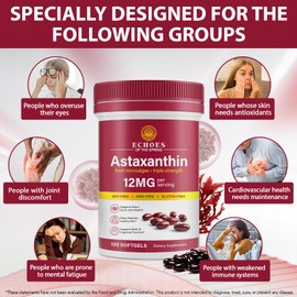 Astaxanthin 12mg – Natural Astaxanthin from Haematococcus Pluvialis, Triple Strength Antioxidant Supplement for Eye, Skin, Joint & Immune Support, Non-GMO, Gluten Free, 120 Softgels