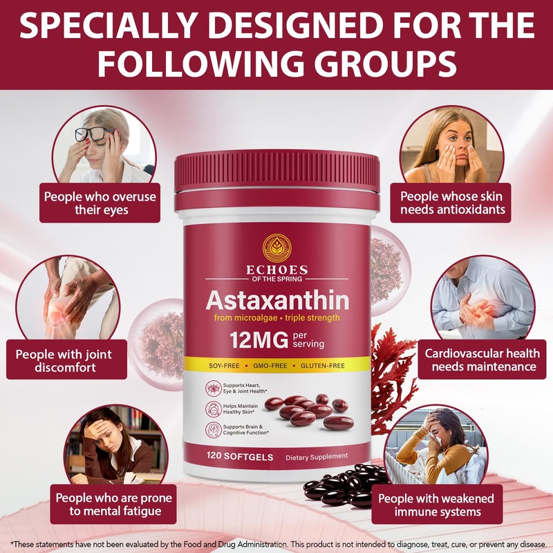 Astaxanthin 12mg – Natural Astaxanthin from Haematococcus Pluvialis, Triple Strength
