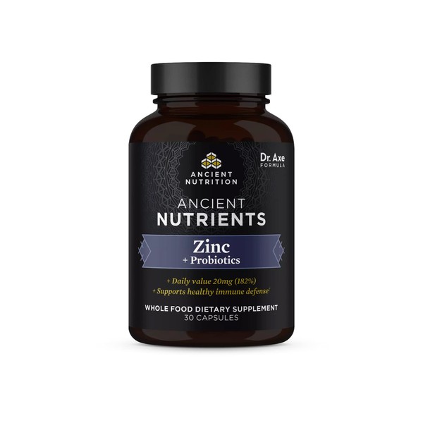 Probiotics and Zinc Supplement by Ancient Nutrition, Supports Healthy Immune System and Gut Health, Made Without GMOs, Superfoods Supplement, Paleo and Keto Friendly, 30 Count