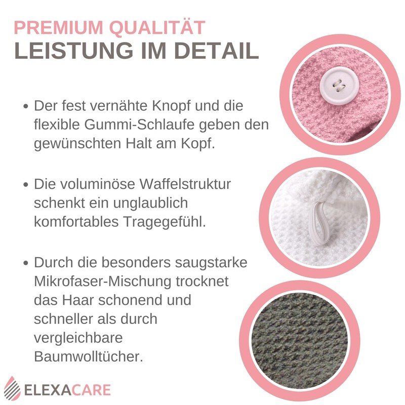 ELEXACARE Hair Turban, Turban Towel with Button (2 Pieces Pink/Rose),