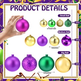 VioraWhite 6Ft Mardi Gras Bead Garland Decoration Ball Ornaments Glitter Purple Gold Green Bulb Garland for Festive Party Supplies Indoor Outdoor Home Carnival Decoration Accessories