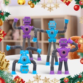 Pop Tubes Robot Fidget Toys for Kids, 2Pack Fidget Pop Telescopic Suction Cup Toy for Stress and Anxiety Relief, Easter Basket Stuffers Gifts for Toddles, Teens (2Pack Robot)