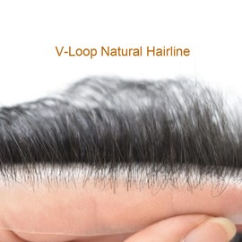 SINGA HAIR Frontal Hairpiece for men Natural Hairline 100% Human Hair Forehead Hairline Replacement Hairpiece Thin Skin V-looped Toupee (1.5"x7", 1# Jet Black)