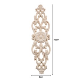 MUXSAM Flower Carved Onlays Wood Appliques, Unpainted Long Wooden Carvings Decals for Dresser Wall Door Closet Cabinet Mirror Furniture DIY Decoration(1-Pack, 32x8cm/12.6"x3.2")