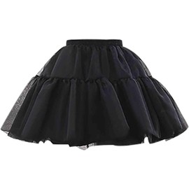 WOWBRIDAL Women's Petticoat 50s 4 Levels Hoopless Short Length Tulle Crinoline Underskirts Dress Bubble Skirt Above Knee Black