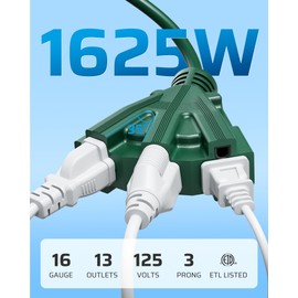 DEWENWILS 6FT Extension Cord, Green Extension Cord 13A/1625W, Weatherproof 16/3 SJTW Power Cable with Multiple Outlet, Decor Landscaping String Lights, ETL Listed, 2 Pack