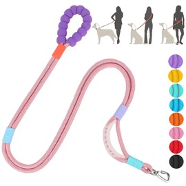 JSXD Dog Leash,5 FT Heavy Duty Dog Training Leash,Double Handle Comfortable Padded Hands Free Dog Leash,Adjustable Crossbody Waist Leash for Small Medium Large Dogs(Pink)