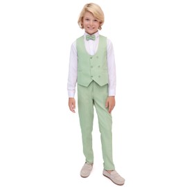 Lilax Toddler Boys Suit Set - Formal Vest, White Shirt, Dress Pants, Bowtie (2 Years, Green)