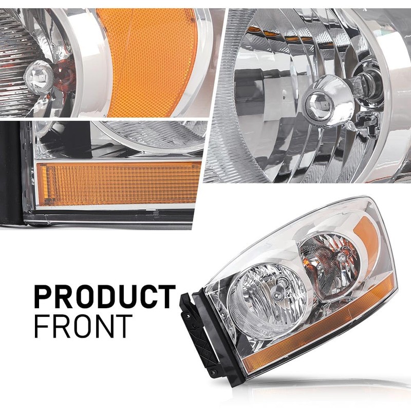 G-PLUS Headlights Assembly w/Bulbs Compatible with Dodge Ram 1500 06-08/Dodge