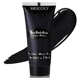 MEICOLY Pintura facial y corporal color crema negra, tubo grande de 2.37 onzas, maquillaje negro payaso a base de agua, pintura corporal para adultos 