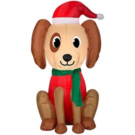 3.5' Gemmy Airblown Inflatable Christmas Sitting Dog w/Santa Hat