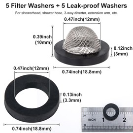 PAGOW 5pcs 1/2" Filter Gasket + 5pcs Rubber Washer, 60 Mesh Stainless Steel Hose Screen Inlet Hose Coupling with Strainer, Fittings for 1/2 Inch Garden Hose Connector, Shower Head Hose (10pcs Total)